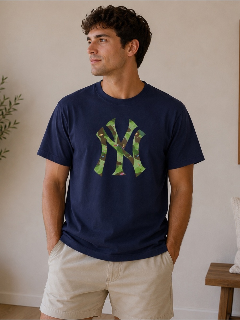 New Era Navy T‑Shirt with Green Camo NY Yankees Logo